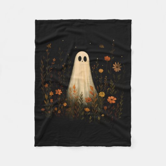 花畑の幽霊 ハロウィン 秋のデザイン フリースブランケット (正面)