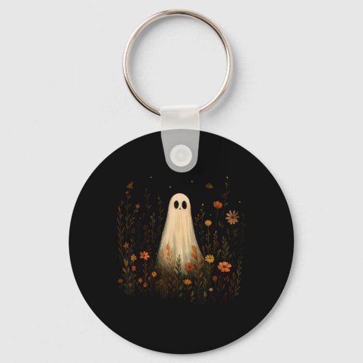 花畑の幽霊 ハロウィーン 秋のデザイン キーホルダー (正面)