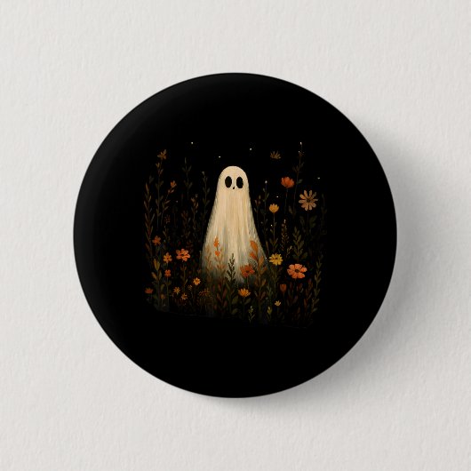 花畑の幽霊 ハロウィーン 秋のデザイン 缶バッジ (正面)