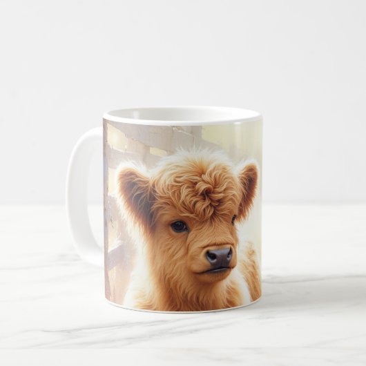 花畑の愛らしいハイランド仔牛 コーヒーマグカップ (正面左)