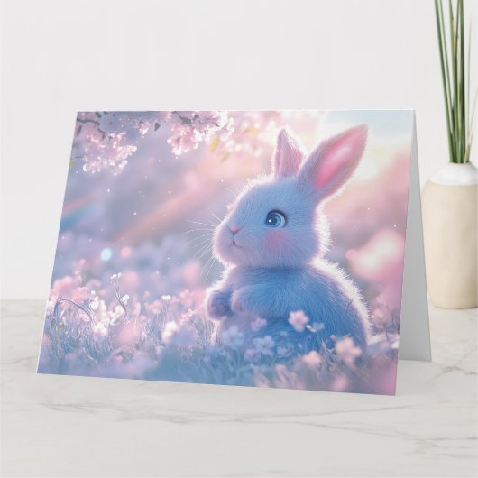 花畑の愛らしい赤ちゃんウサギ カード (正面)