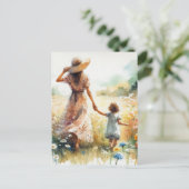 花畑の母と子　母の日 ポストカード (スタンド正面)