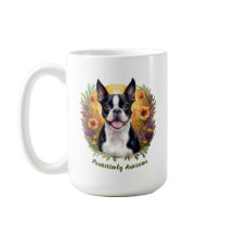 花畑の白と黒のボストンテリア