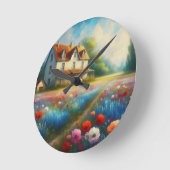 花畑の農家 ラウンド壁時計 (傾斜)