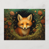 花畑の遊び心のあるキツネ シーズンポストカード (正面)