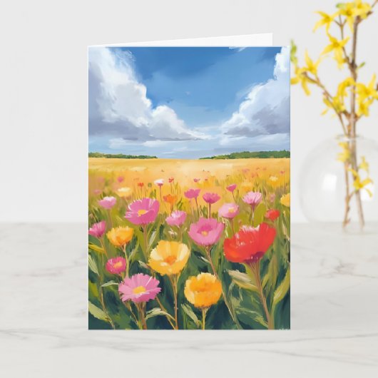 花畑の風景画 カード (黄色い花)
