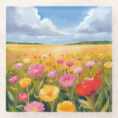 花畑の風景画 水彩 ガラスコースター (正面)