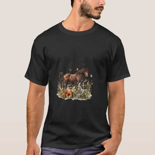 花畑の馬と蝶々 Tシャツ (正面)