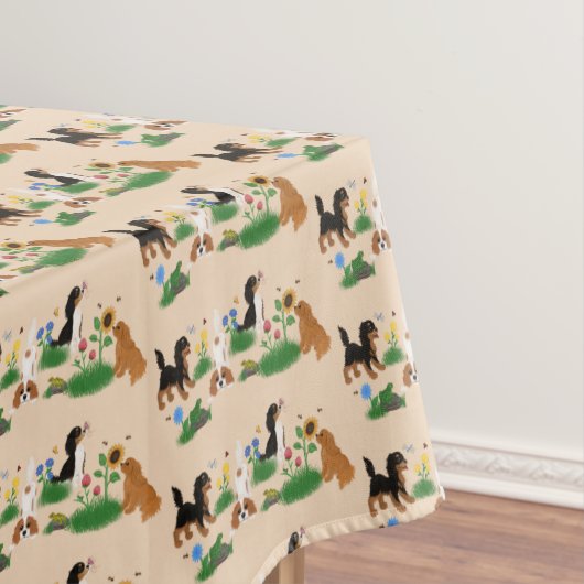 花畑の4スパニエル犬   テーブルクロス (インサイチュ)