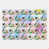 花畑の4スパニエル犬 ラッピングペーパーシート (正面)