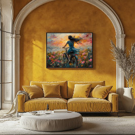 花畑をサンセットで駆け抜ける – 印象派 ポスター