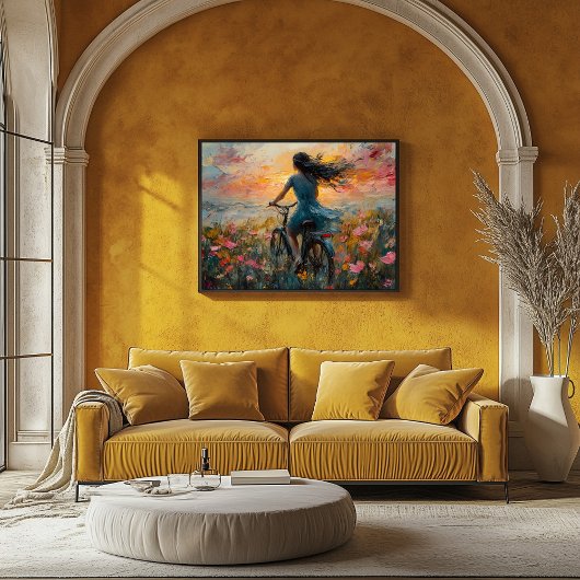 花畑をサンセットで駆け抜ける – 印象派 ポスター