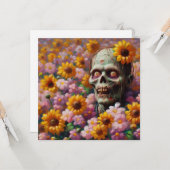 花畑ハロウィーンのゾンビ油彩画 カード (正面/裏面インサイチュ)