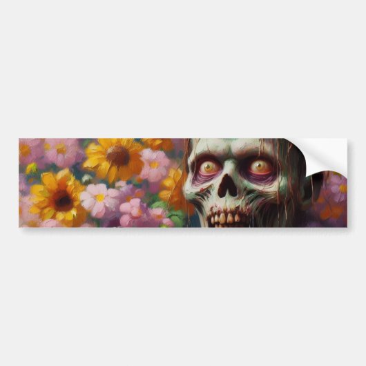 花畑ハロウィーンのゾンビ油彩画 バンパーステッカー (正面)