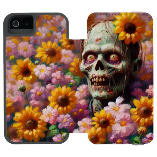 花畑ハロウィーンのゾンビ油彩画 INCIPIO iPhoneウォレットケース (フォリオ Open)