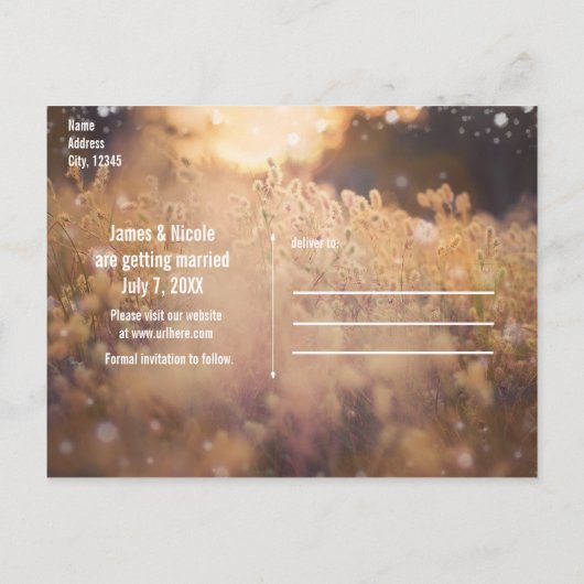 花畑素朴国の結婚式の日付を保存 案内ポストカード (裏面)