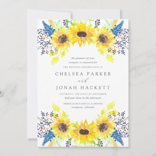 花畑 |水彩ひまわり結婚の花 招待状 (正面)