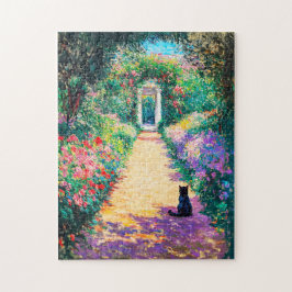 花畔の猫の印象派油彩画 ジグソーパズル