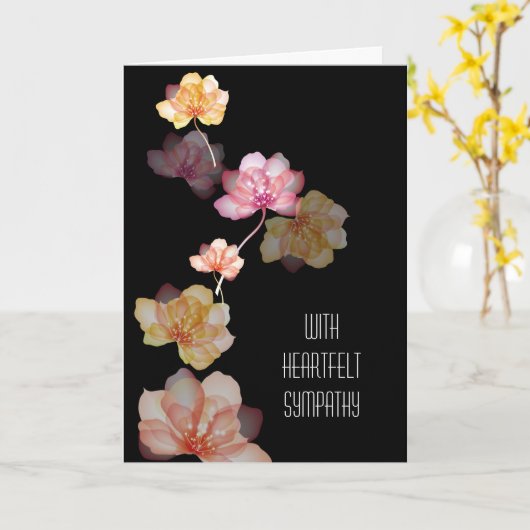 花白熱［赤熱］光を放つ付きブラック悔やみや弔慰 カード (黄色い花)