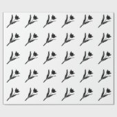 、花白黒、黒いチューリップ花柄 ラッピングペーパー (フラット)