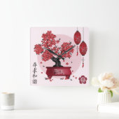 花盆栽「調和を求める中国の」 スクエア壁時計 (ホーム)