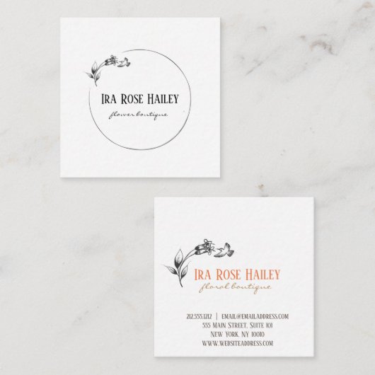 花盛りの枝デザインの正方形の名刺 スクエア名刺 (正面/裏面)