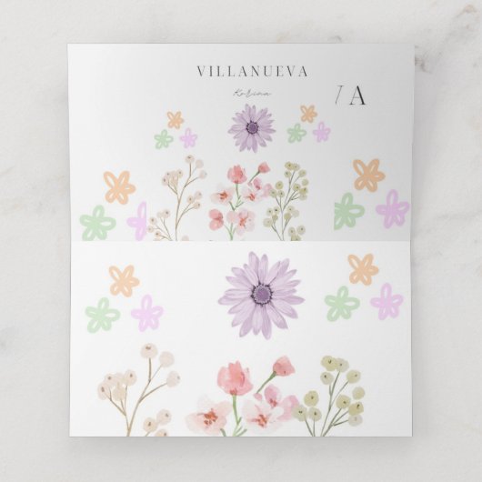 花種紙折り畳みテーブルカード – 座席表 プレイスカード (内部開封)