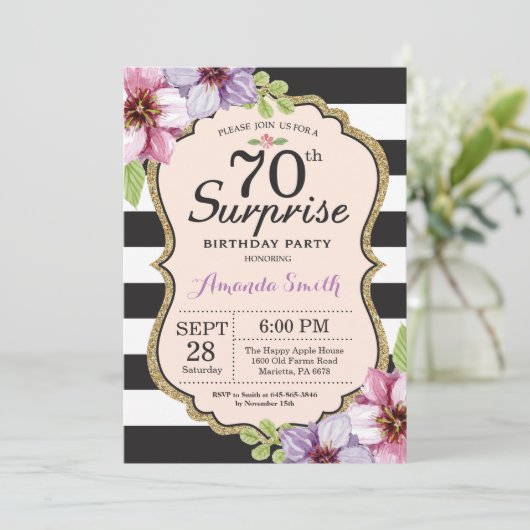 花第70誕生日の招待状の女性を驚かして下さい 招待状 (スタンド正面)