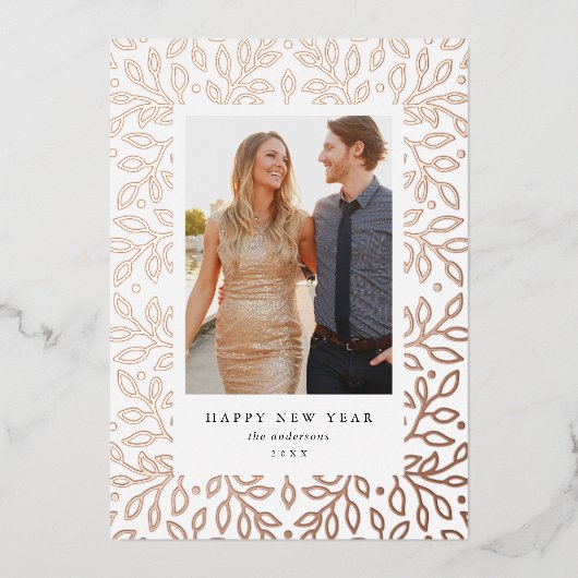 花箔の輝くハッピー・ニュー・イヤー・ホリデー写真カード 箔シーズンカード (正面)