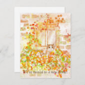 花箱に入った猫の新しい住所アナウンスメントカード ノートカード (正面/裏面)