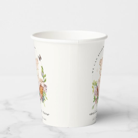 花籠に可愛いテディベアピンクの赤ちゃんシャワー 紙コップ (右)