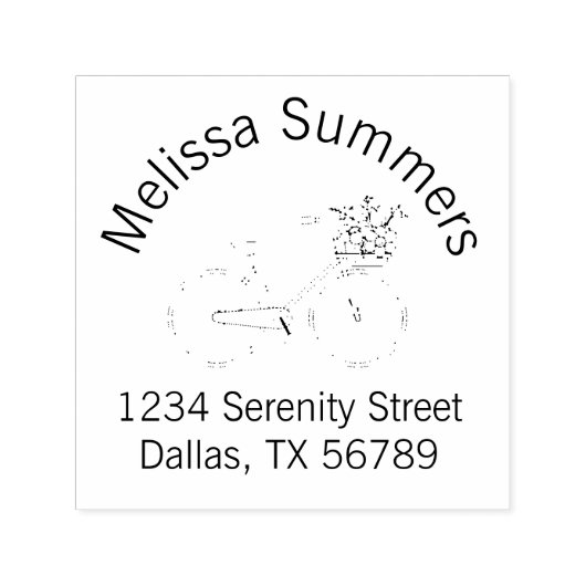 花籠のアーチ形住所を持つ自転車 セルフインキングスタンプ (デザイン)