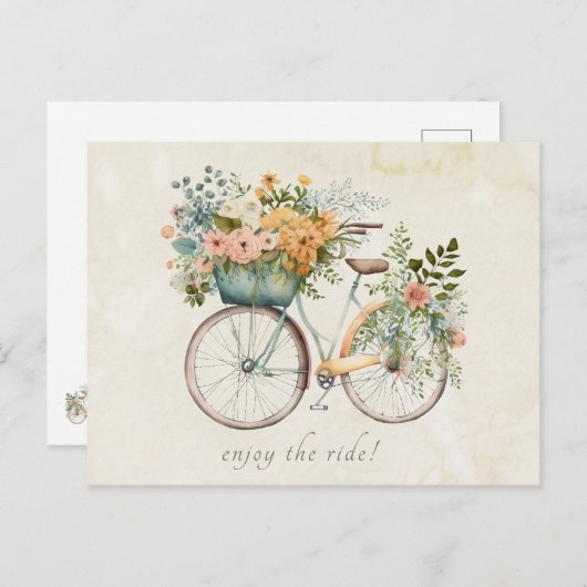 花籠付き房保ヴィンテージ自転車 ポストカード (正面/裏面)