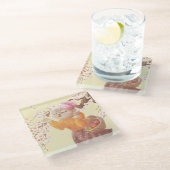 花籠付き歌猫 ガラスコースター (アングル)