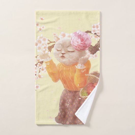 花籠付き歌猫 ハンドタオル (ハンドタオル)