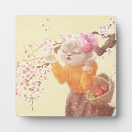 花籠付き歌猫 フォトプラーク