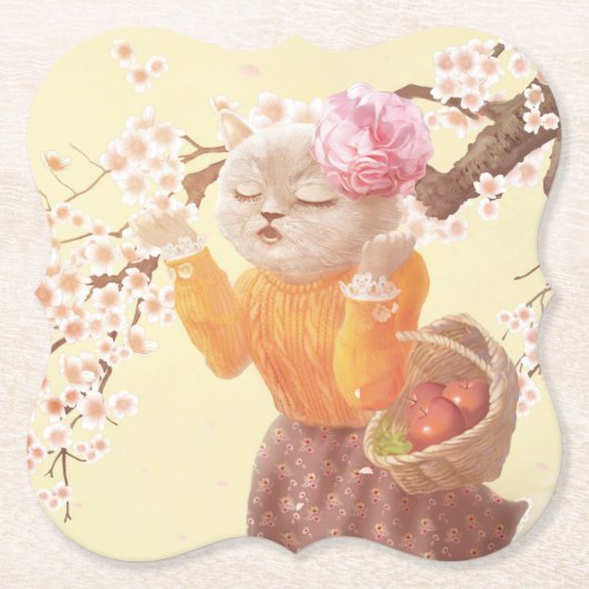 花籠付き歌猫 ペーパーコースター (正面)