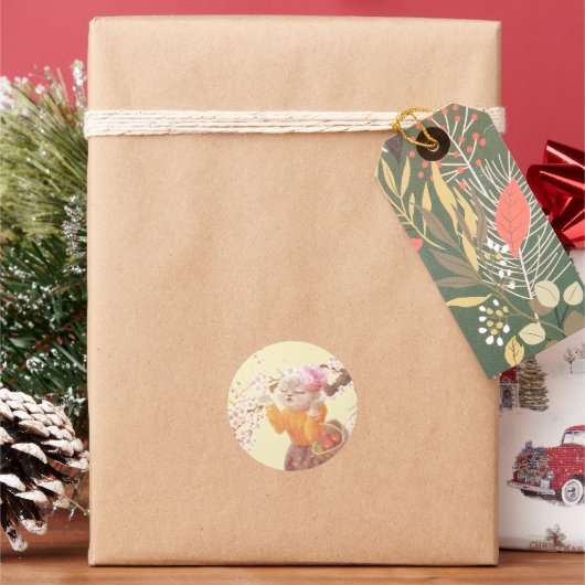 花籠付き歌猫 ラウンドシール (クリスマス)