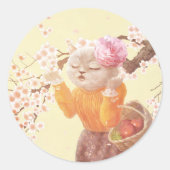 花籠付き歌猫 ラウンドシール (正面)
