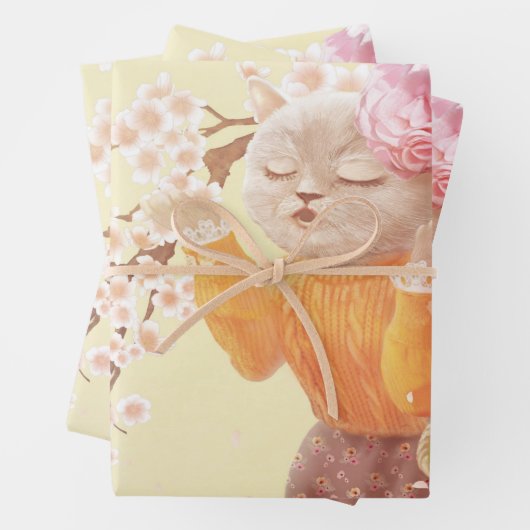 花籠付き歌猫 ラッピングペーパーシート (インサイチュ)