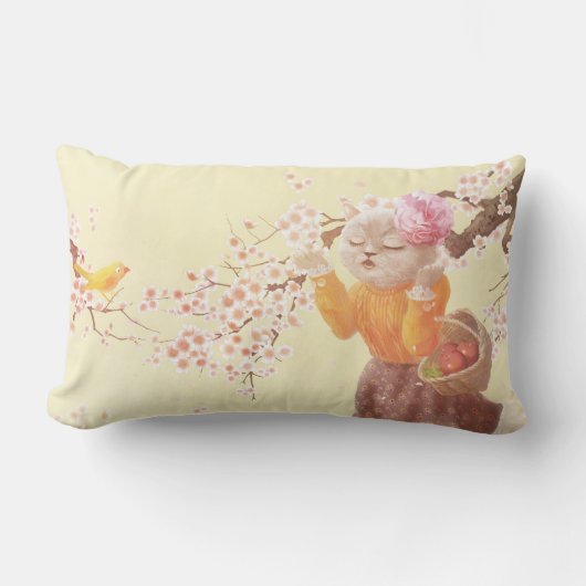 花籠付き歌猫 ランバークッション (正面)