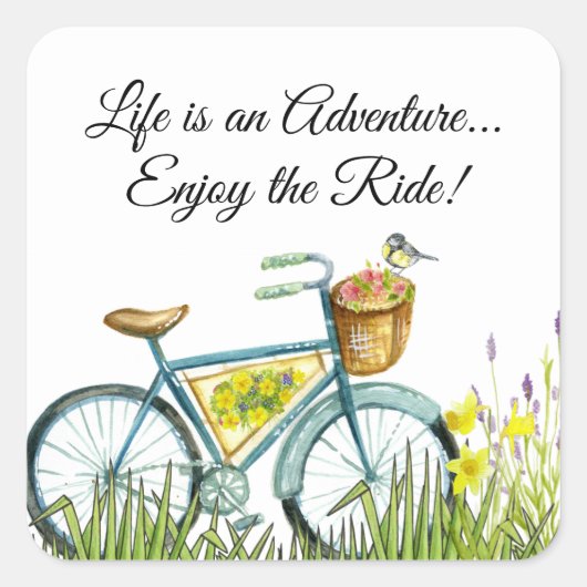 花籠付き自転車 スクエアシール (正面)