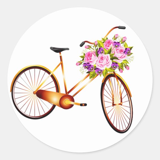 花籠付き自転車 ラウンドシール (正面)