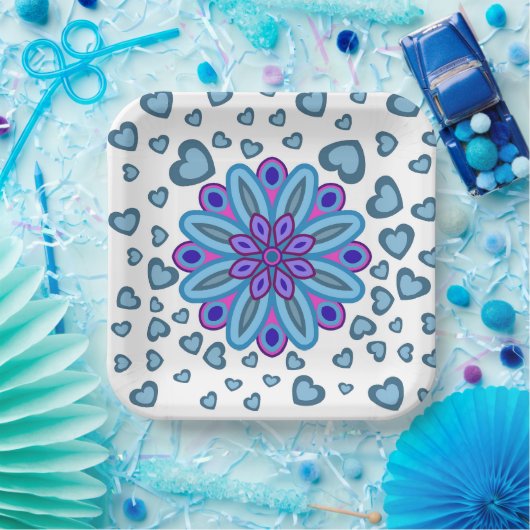 花紙付きバレンタインプレートハート ペーパープレート (パーティー)