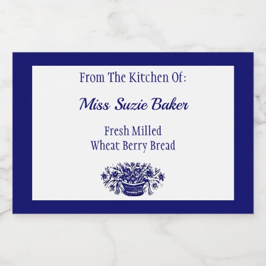 花素朴かご青い白い食品ラベル フードラベル (シングルラベル)