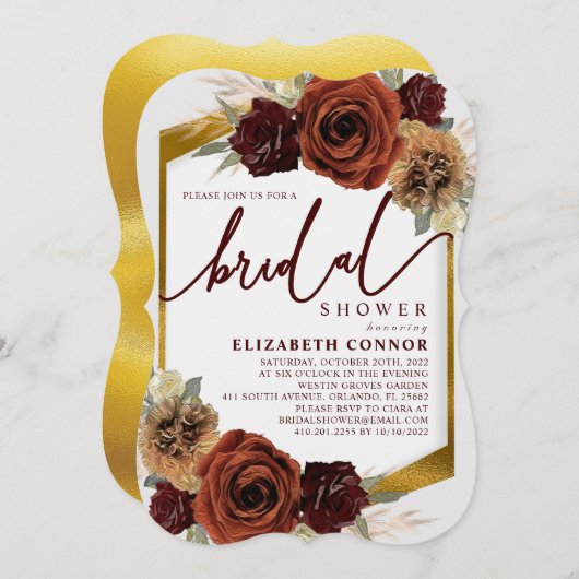 花素朴とパンパスグラスブライダルシャワー 招待状 (正面/裏面)