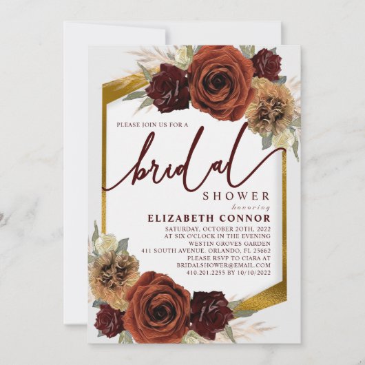 花素朴とパンパスグラスブライダルシャワー 招待状 (正面)