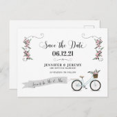花素朴と自転車の結婚式の日付を保存 ポストカード (正面/裏面)
