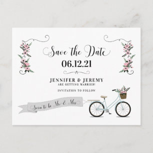 花素朴と自転車の結婚式の日付を保存 ポストカード