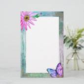 花素朴と蝶の付いた枠 便箋 (スタンド正面)